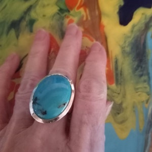 Sterling Silver turquoise contemporary oval ring by artist METALSMITHS