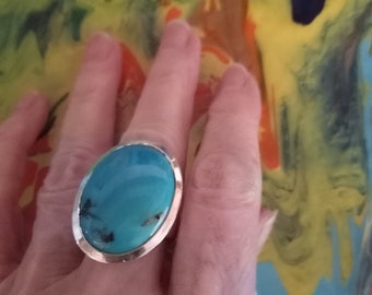 Sterling Silver turquoise contemporary oval ring by artist METALSMITHS