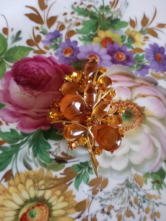 Vintage amber colored crystal and carnival glass … - image 3