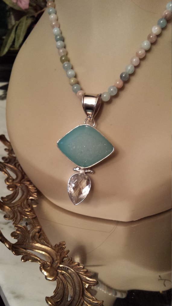 Sterling silver Blue Chalcedony pendant with Chalc