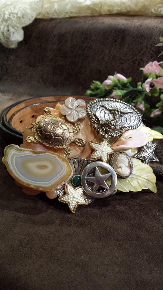 Vintage Jeweled Belt Buckle Made by Petronella Designs  display picture 2