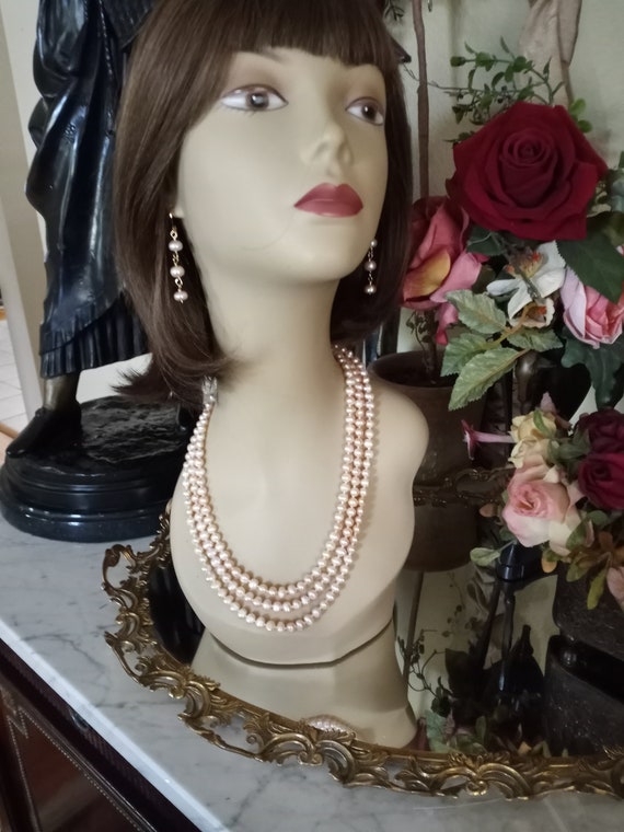 Collier Long Perles D'eau Douce Blanches Avec Boucles D'oreilles Pendantes