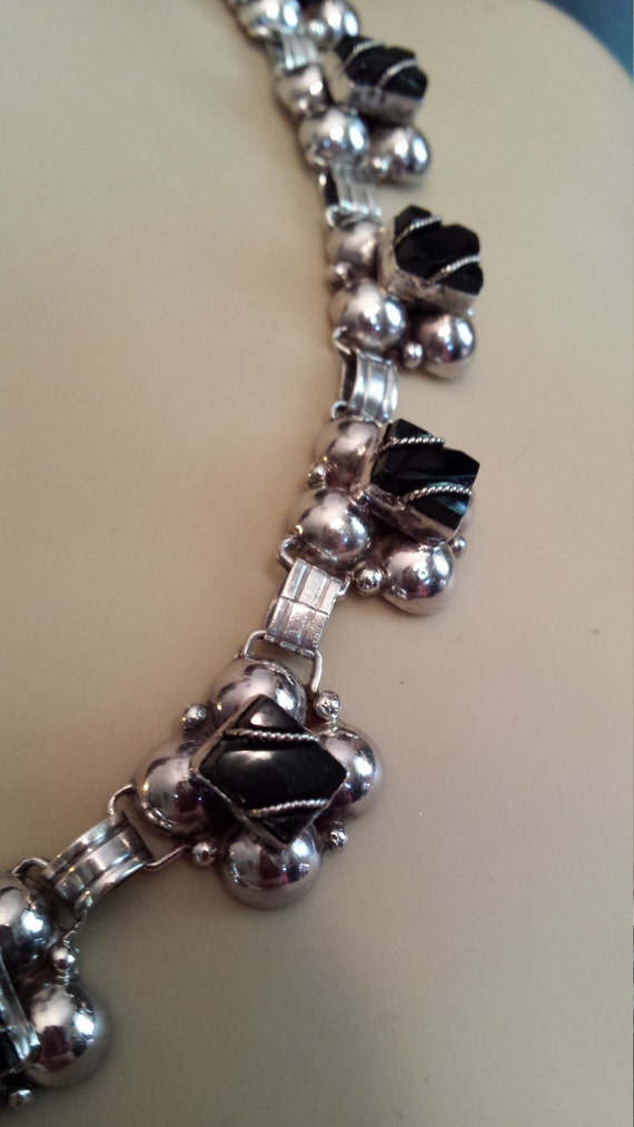Vintage sterling sterling black onyx inlaid neckl… - image 2