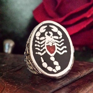 Sterling silver scorpion ring with American Eagle, size 8 1/2