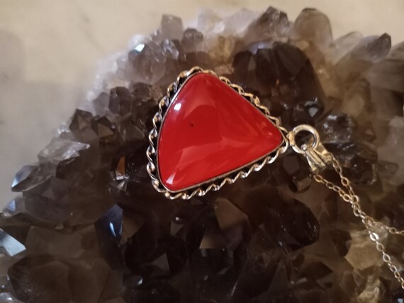 Sterling silver red jasper triangular pendant wit… - image 5