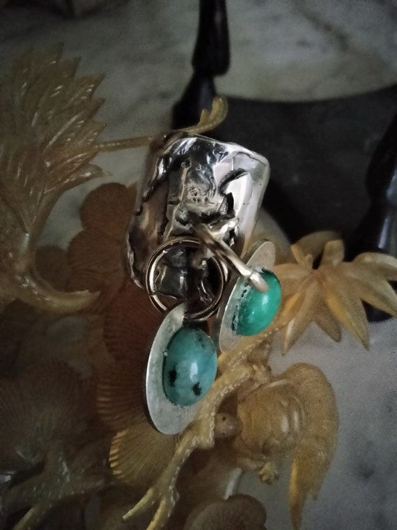 Mercury dime charm wide band sterling and turquoi… - image 1