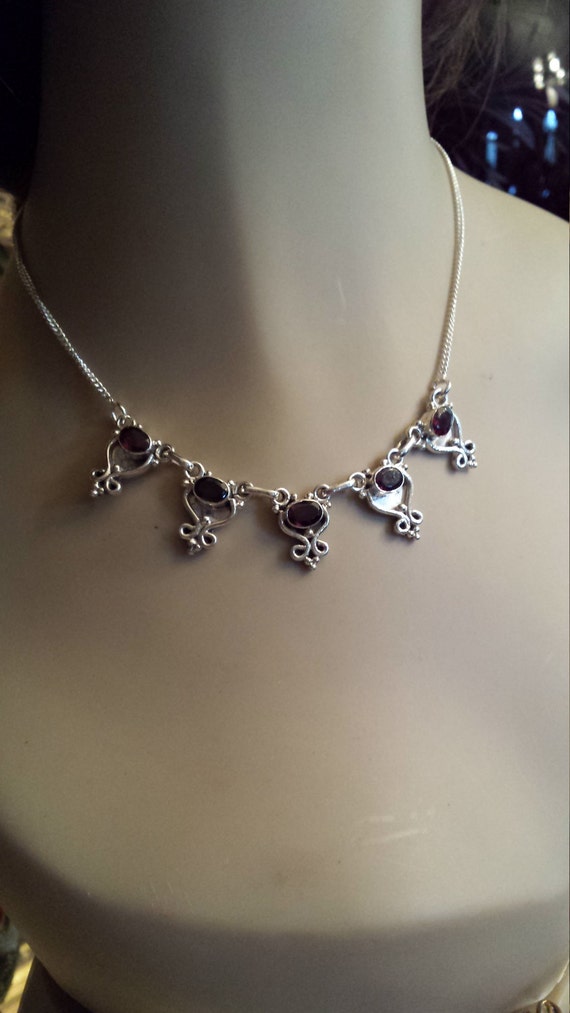 Sterling silver faceted garnet necklace