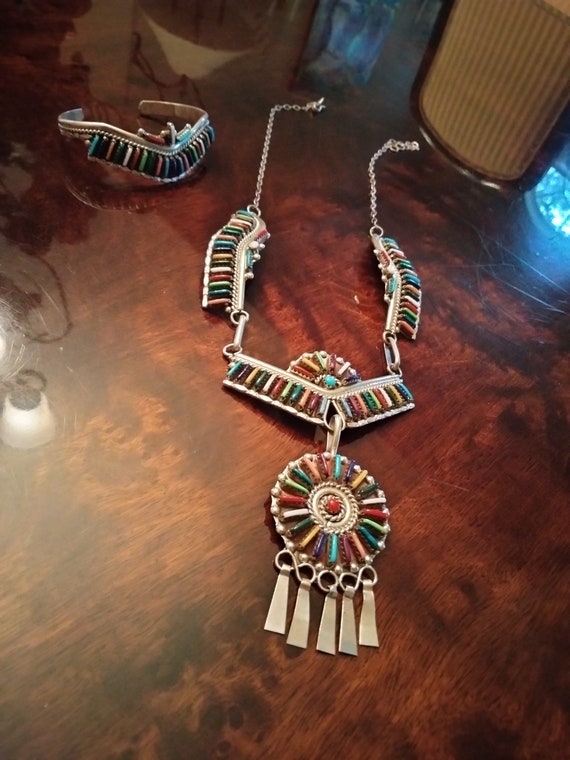 Zuni multi colored stone Petit Point Sterling Sil… - image 4