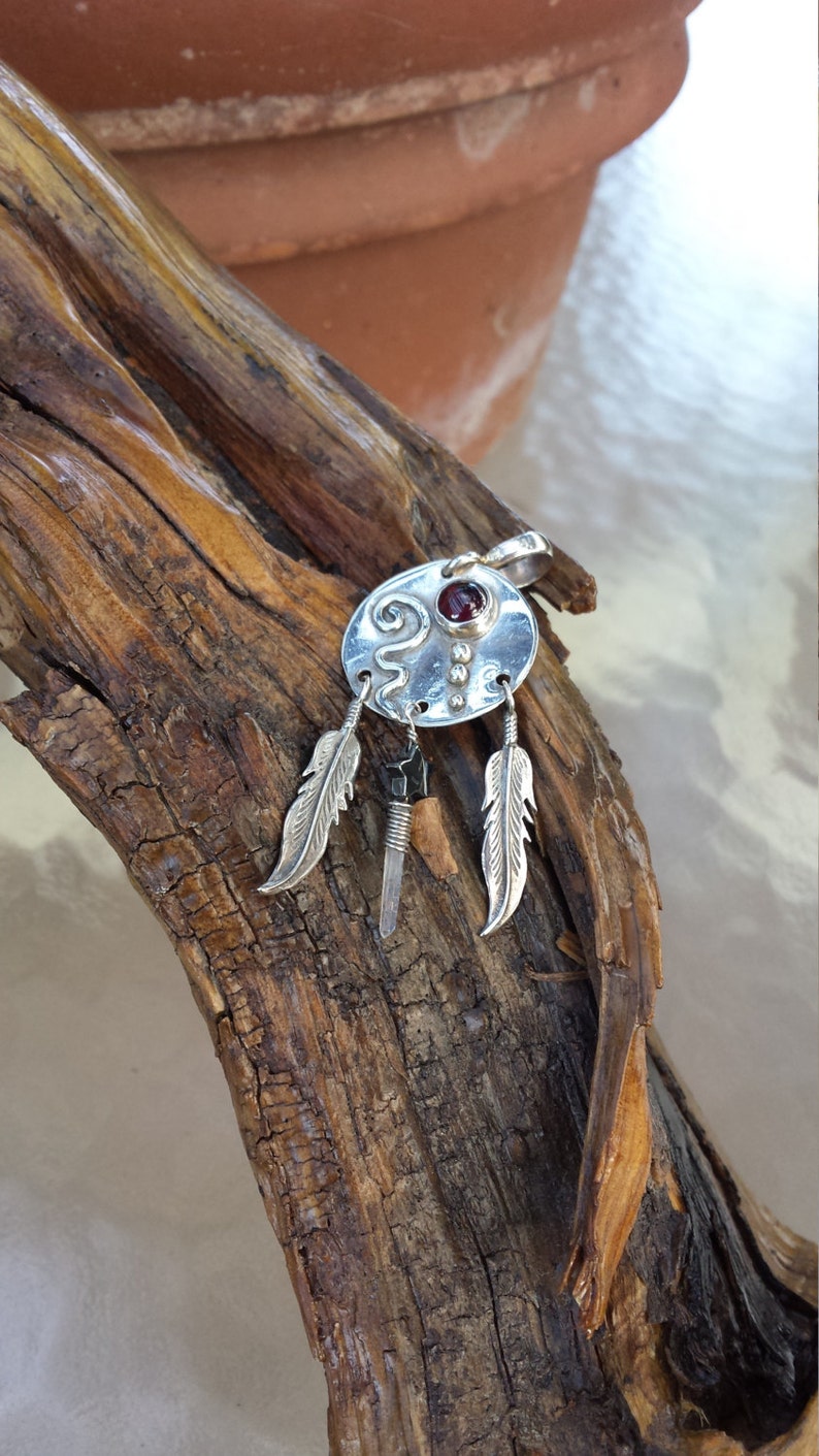 Native American sterling silver feather pendant