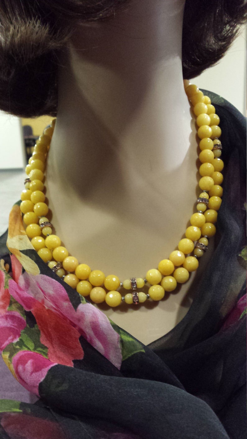 Two strand yellow faceted jade necklace image 5