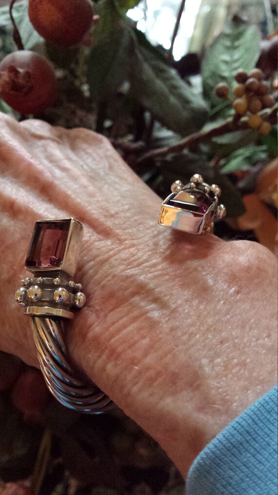 Sterling silver rope twist bend amythyst open ban… - image 5