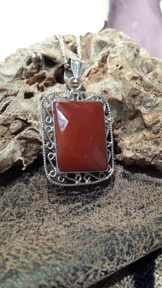 Sterling silver carnelian pendant with sterling s… - image 4