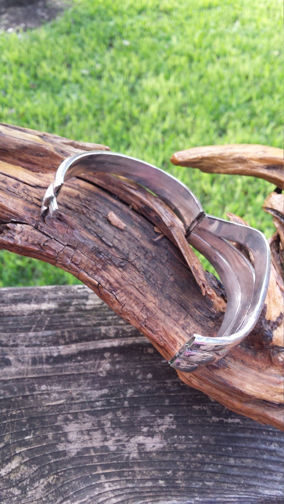 Sterling silver three dimensional design hammered… - image 3