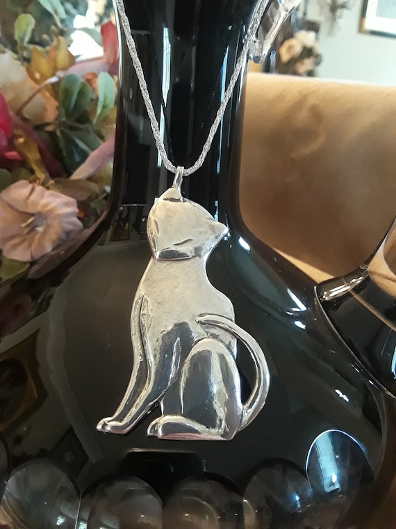 Sterling Silver cat pendant with Sterling chain