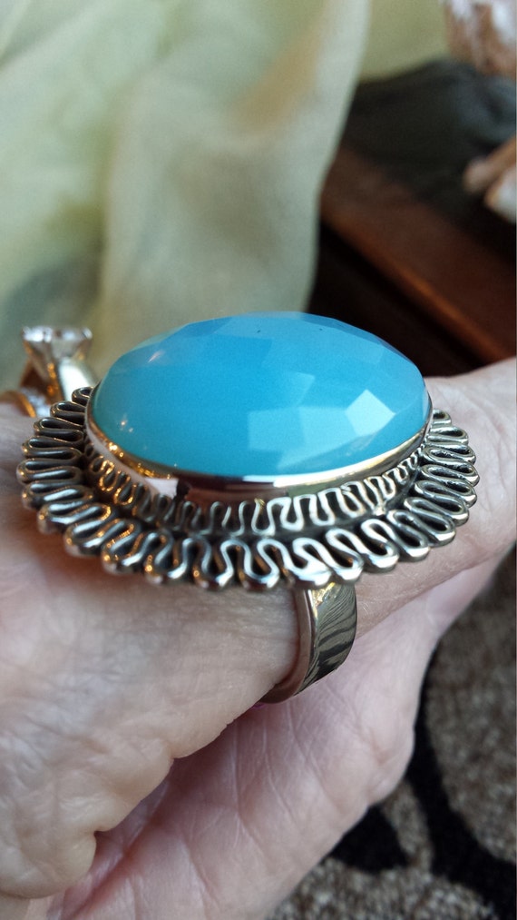 Sterling silver blue faceted Chalcedony ring - image 1