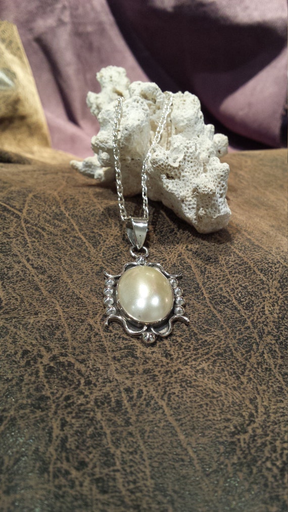Sterling silver large pearl pendant with sterling 