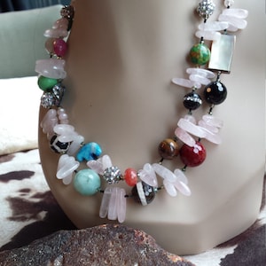 Two strand beaded faceted necklace made with assorted semi precious stones