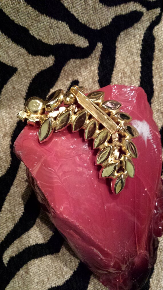 Brooch vintage orange red brown rhinestone - image 2