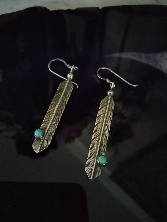 Sterling Silver turquoise feather drop pierced ear