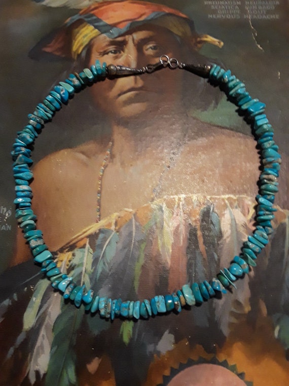 Natural turquoise nugget native American necklace