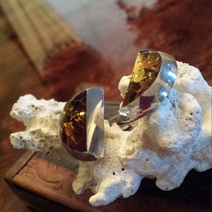 Sterling silver amber contemporary stud earrings