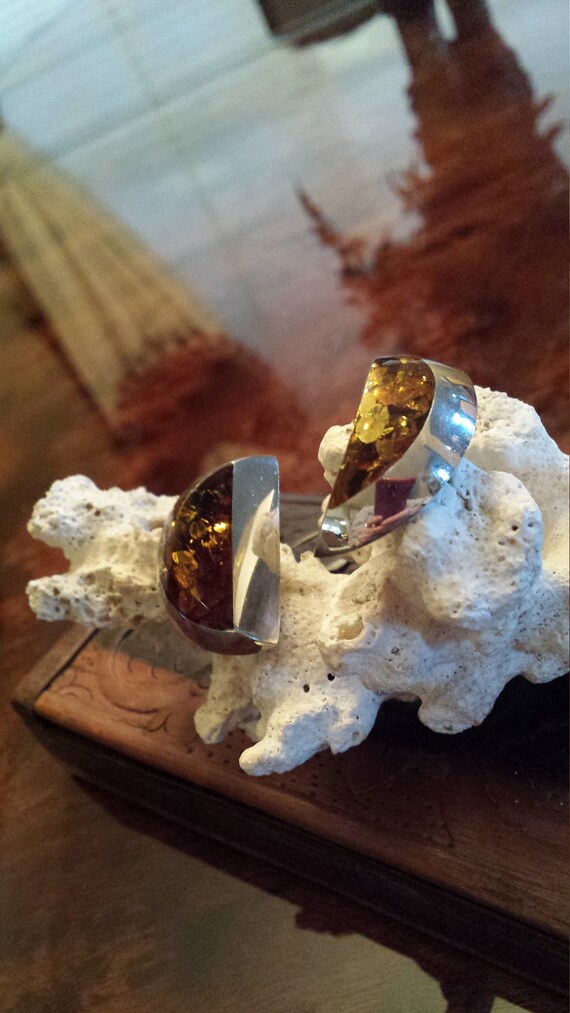 Sterling silver amber contemporary stud earrings