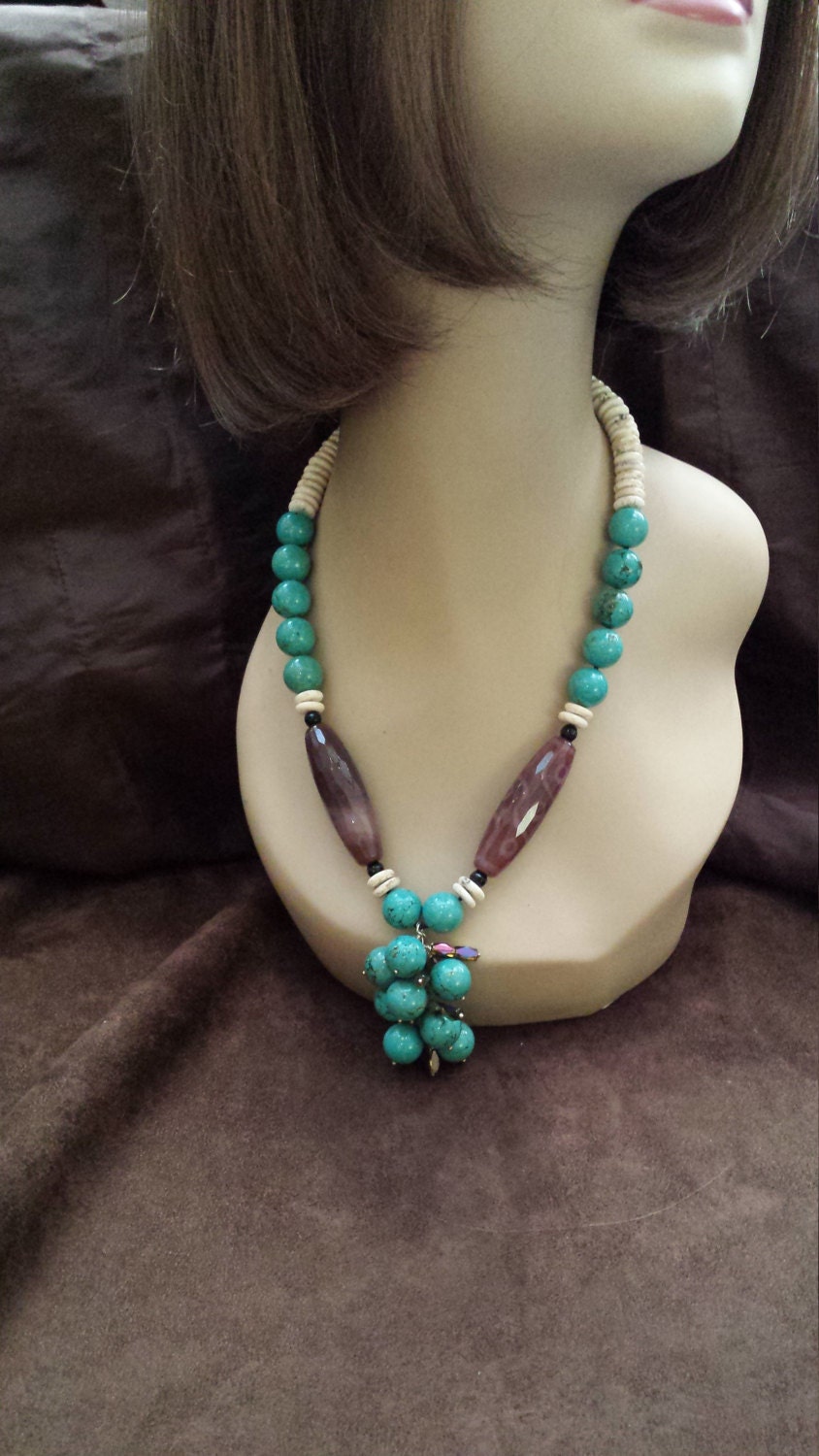One Strand Turquoise Necklace With Cluster Drop - Etsy