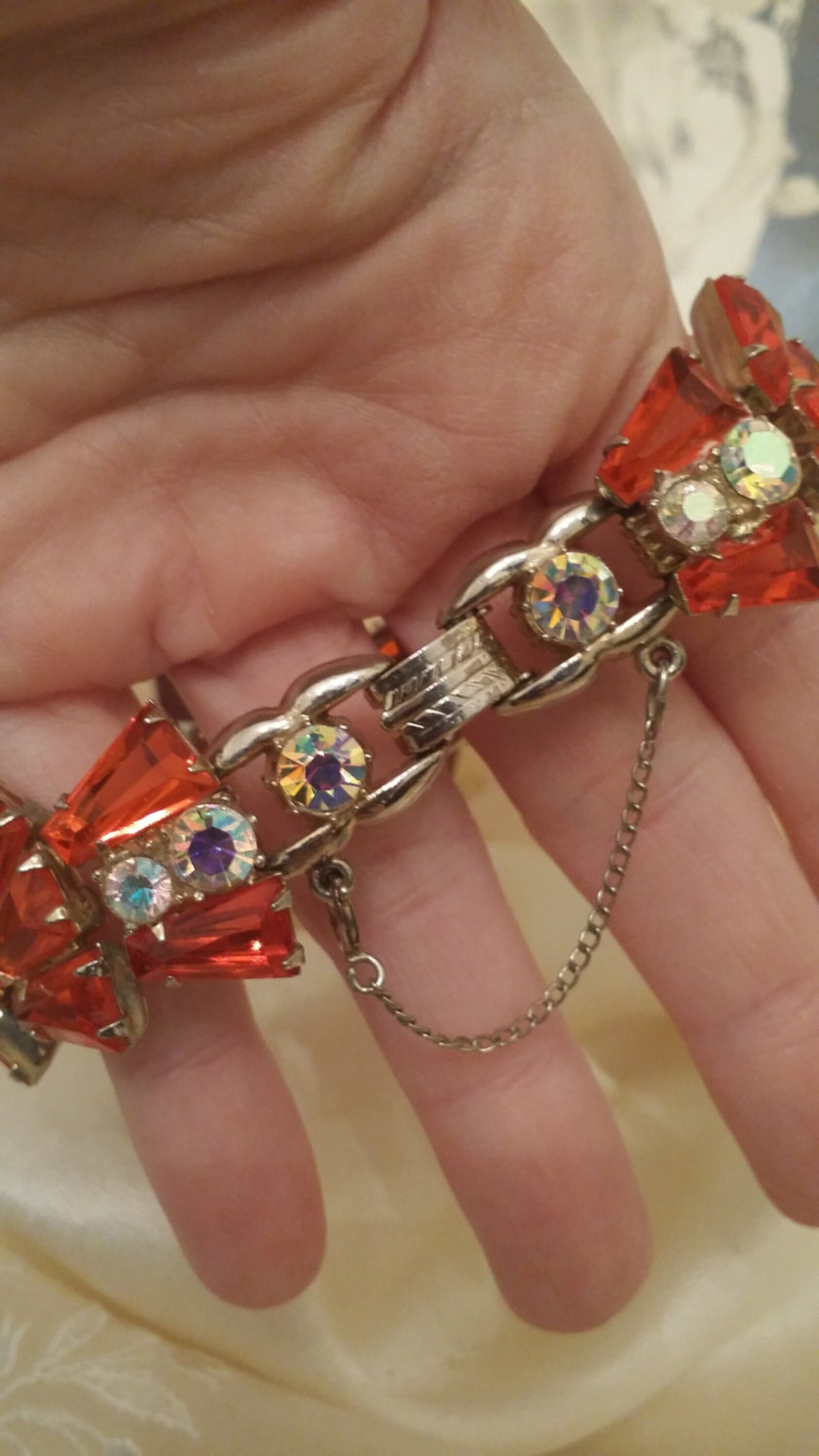 Beautiful Vintage Costume Bracelet With Red Glass Stones and Etsy