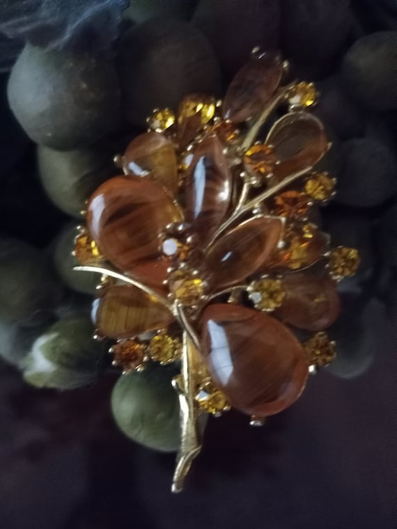 Vintage amber colored crystal and carnival glass … - image 2