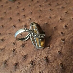 Sterling silver tigereye marquisite ring size 7-7 1/2 image 2