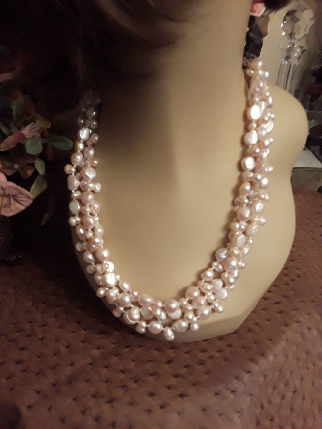 Shell Pearl 3 Strand Freshwater Pearl Three Strand Necklace - Etsy