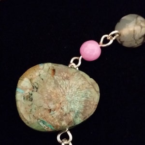 Turquoise jasper, pink jade linked bracelet image 2