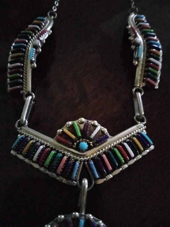 Zuni multi colored stone Petit Point Sterling Sil… - image 2