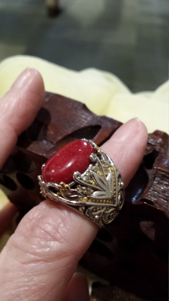 Sterling silver with 18k large ruby carnelian cen… - image 5