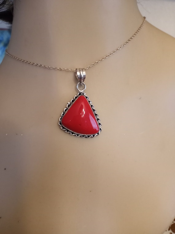 Sterling silver red jasper triangular pendant wit… - image 6