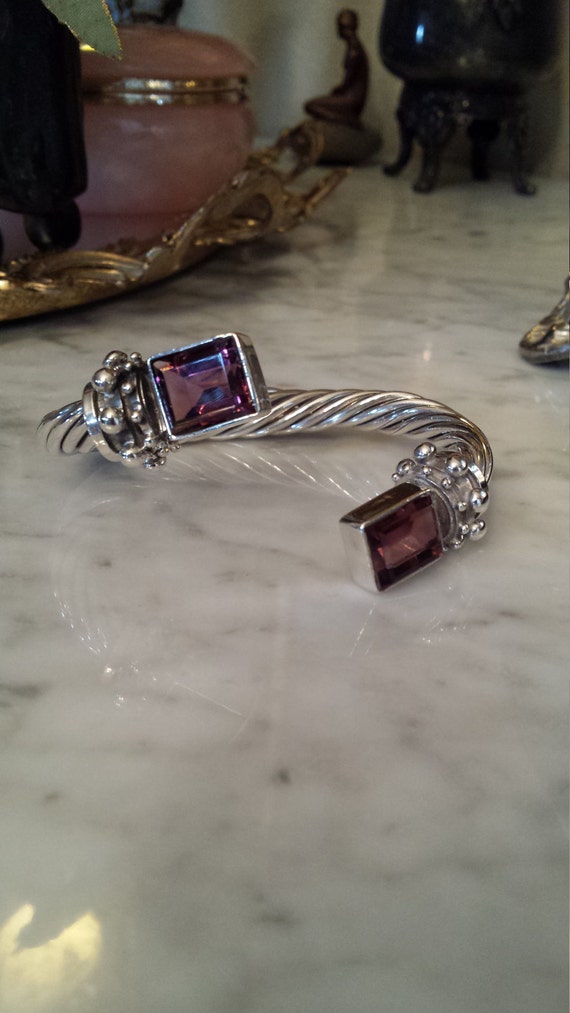 Sterling silver rope twist bend amythyst open ban… - image 3