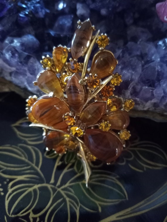 Vintage amber colored crystal and carnival glass … - image 1
