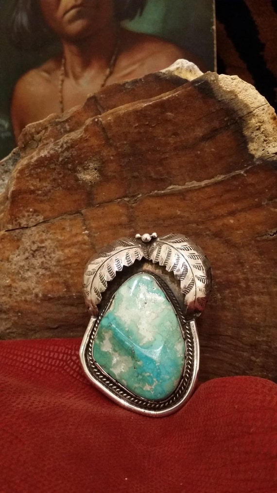 Vintage Native American Sterling Silver and Turqu… - image 1