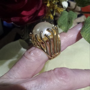 Pearl costume gold designer ring