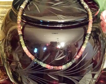 Tourmaline 6mm faceted natural flat round necklace