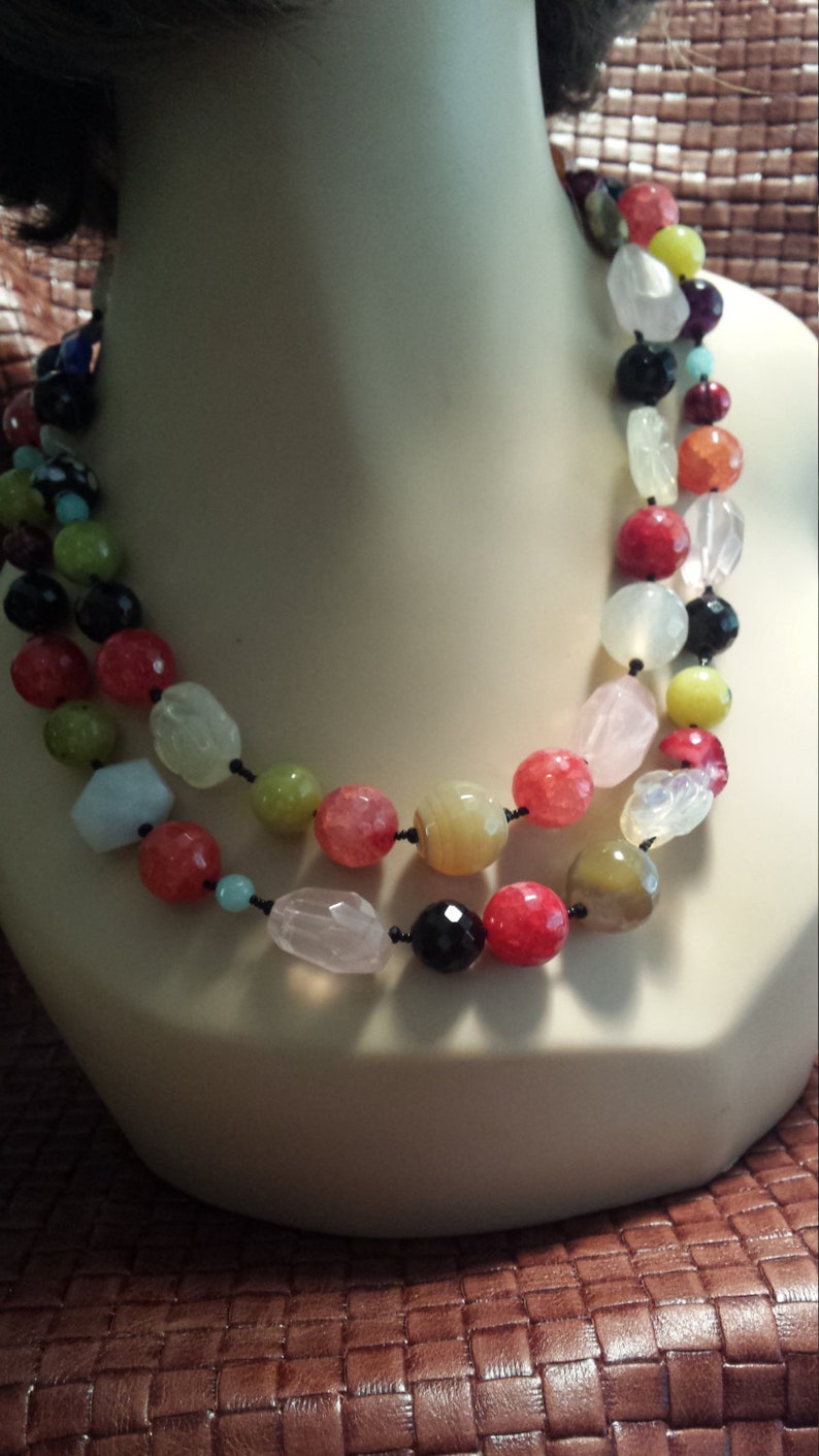 Two strand assorted semi precious stones necklace image 1