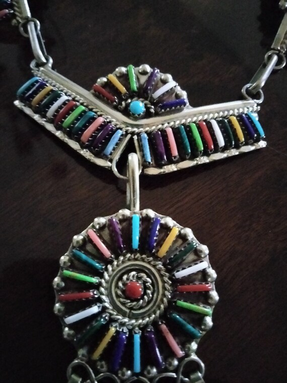 Zuni multi colored stone Petit Point Sterling Sil… - image 6