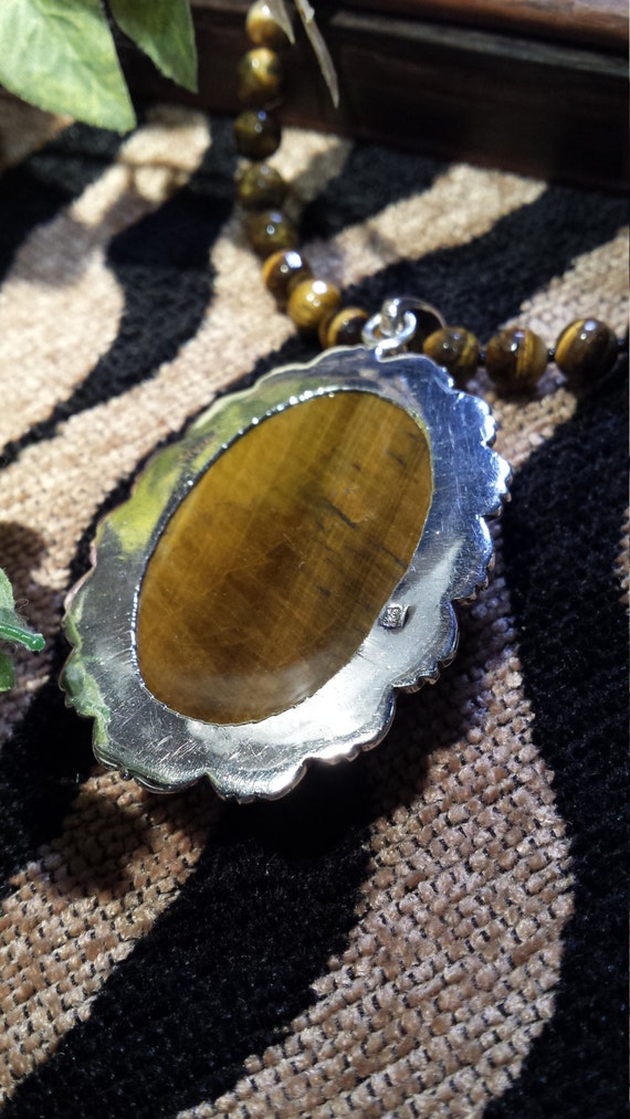 Sterling silver tiger eye pendant with tiger eye … - image 3