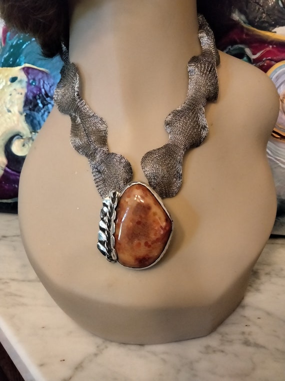 Sterling Silver Jasper Native American Pendant - image 1