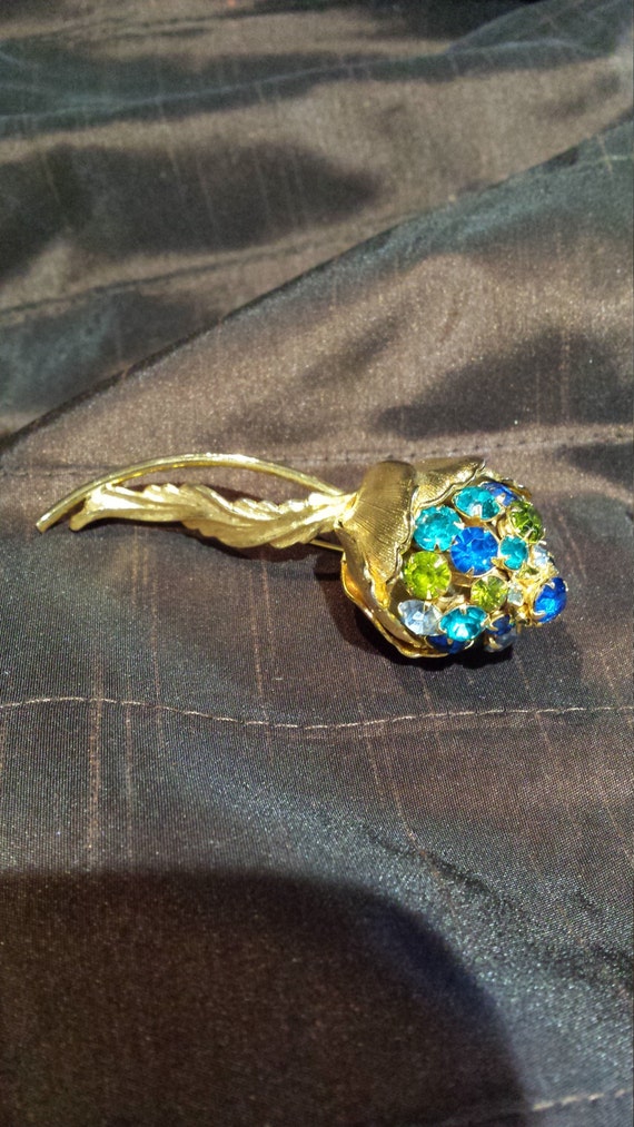 Vintage brooch blue, green, lite blue floral