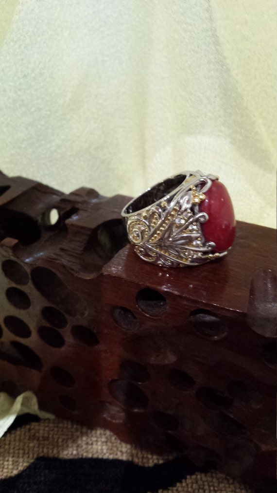 Sterling silver with 18k large ruby carnelian cen… - image 2