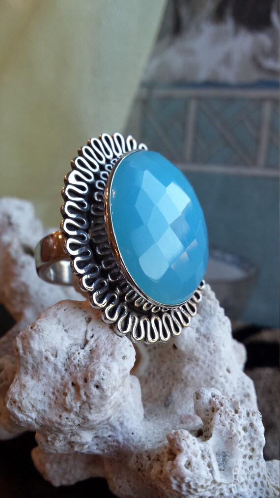 Sterling silver blue faceted Chalcedony ring - image 2