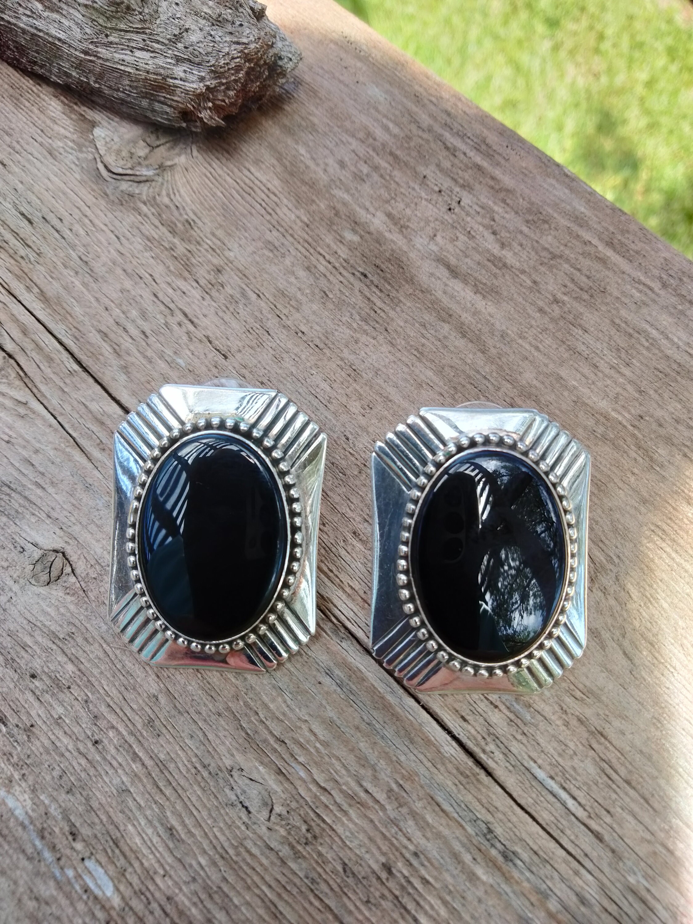 Sterling Silver Black Onyx Stud Earrings - Etsy