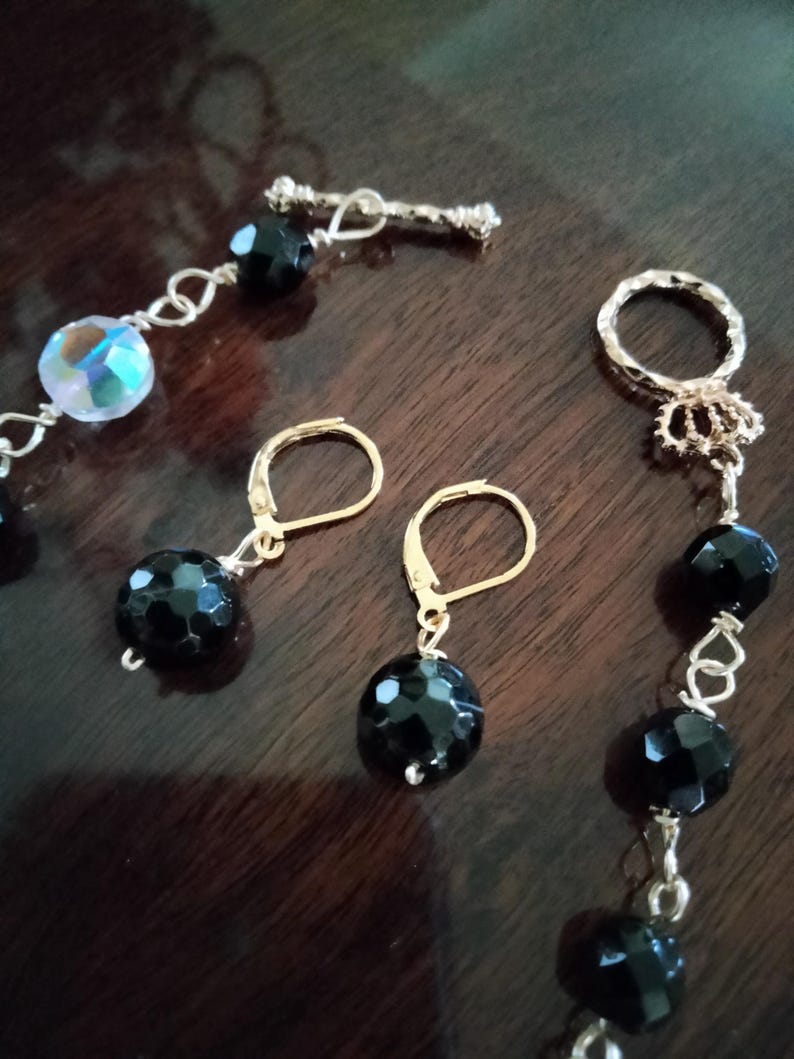 Dainty Black Onyx Beaded Link Necklace