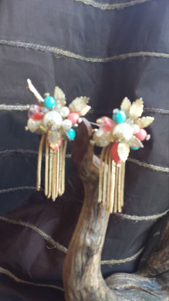 Vintage gold, pearl, rhinestone, turquoise,  coral